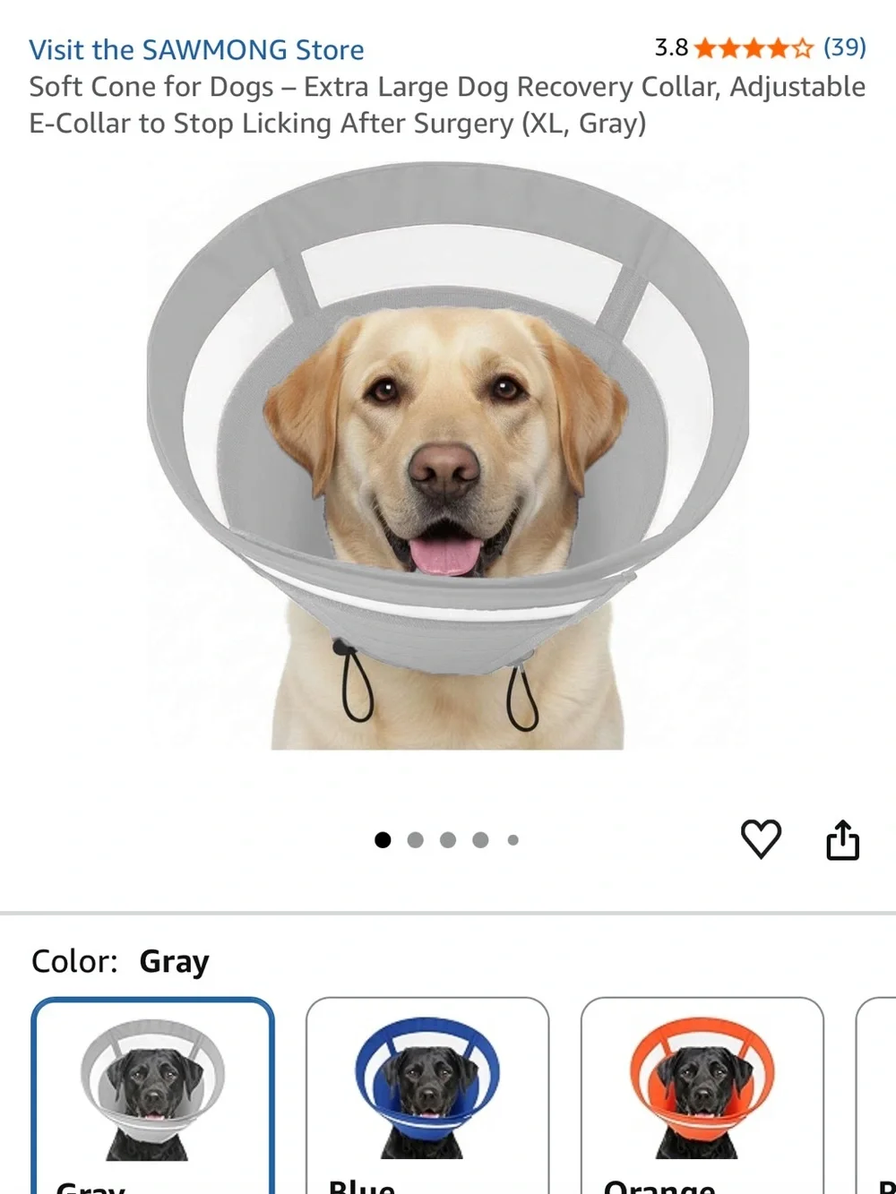 Grey xl recovery cone for doggies